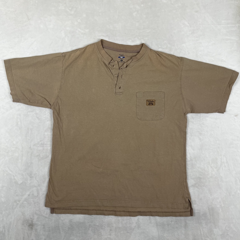 Walls Workwear Henley T-Shirt Mens Large Beige Pocket Tagless Cotton Tee